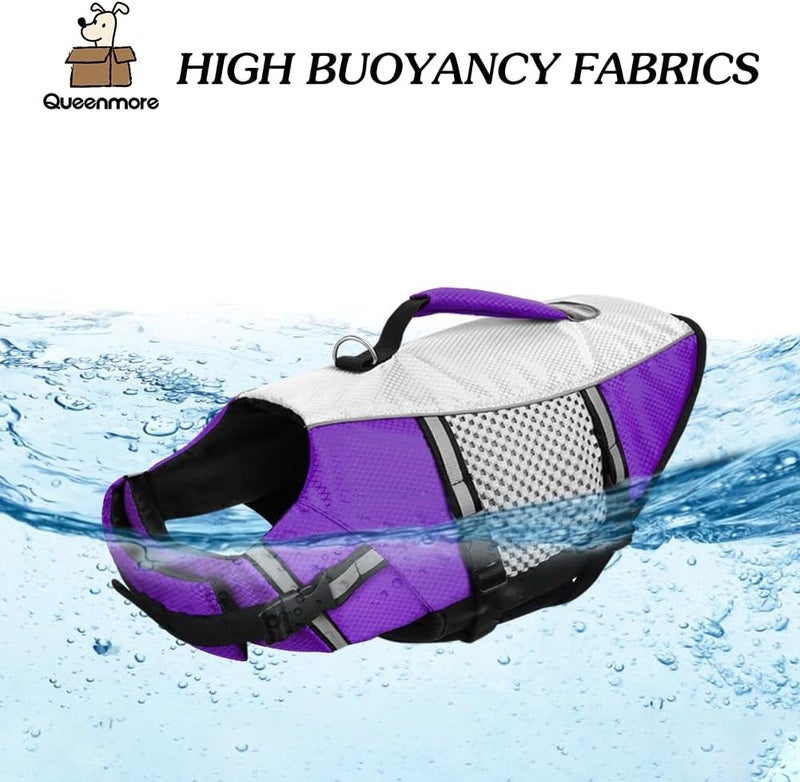 Queenmore Dog Life Jacket Swimming Vest Lightweight High Reflective Pet Lifesaver with Lift Handle, Leash Ring Purple,S - Image 2